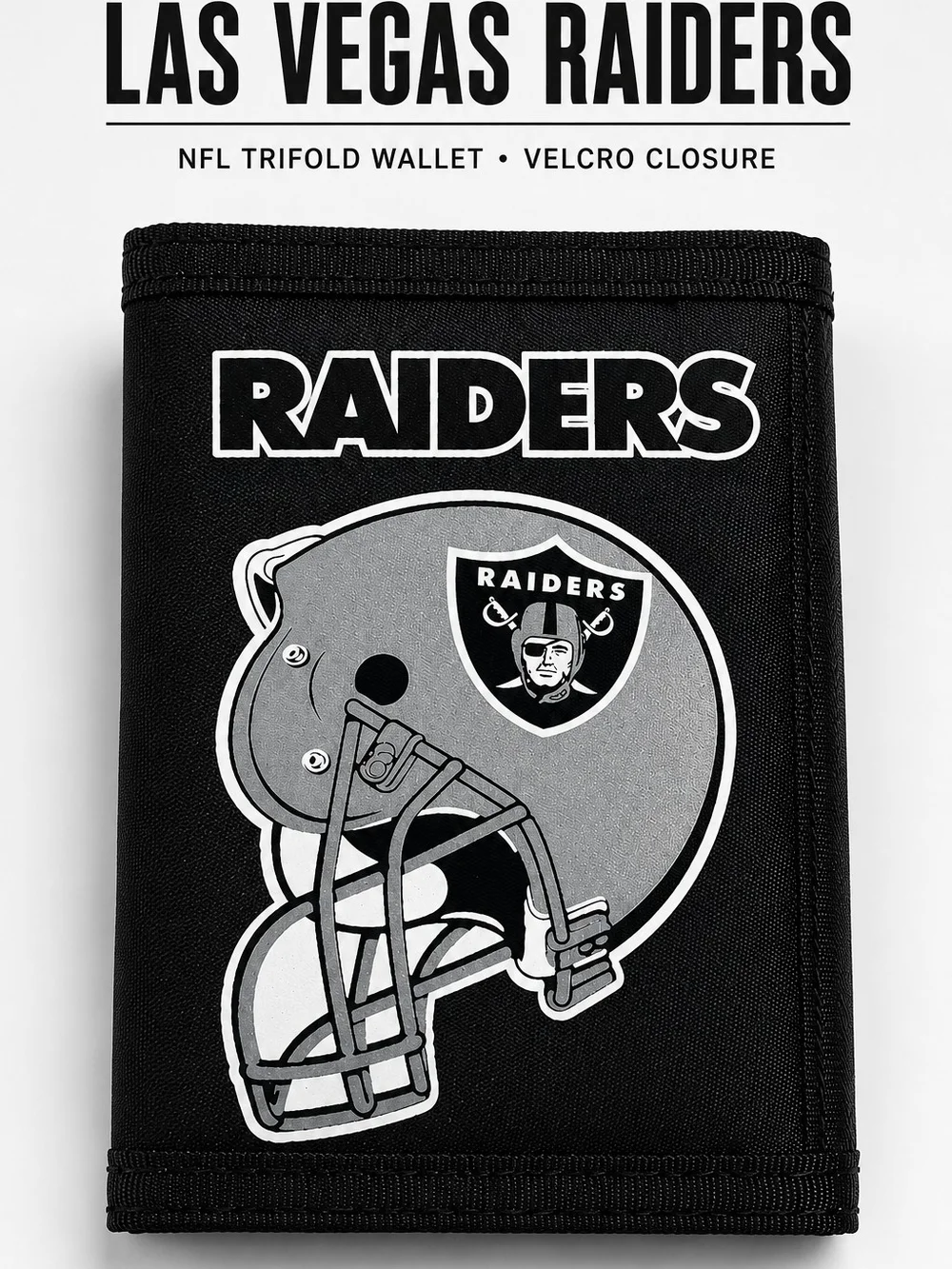 Las Vegas Raiders NFL Trifold Wallet Black Velcro Closure
